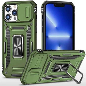 Чохол зі шторкою для камери Camshield Army Ring для Apple iPhone 12 Pro / iPhone 12, ударостійкий кейс з кільцем-тримачем та функцією підставки Army Green