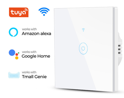 Розумний сенсорний вимикач світла з Wi-Fi одноклавішний, Tuya TMW401 220В, Білий, Скло