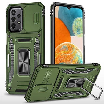 Чохол зі шторкою для камери Camshield Army Ring для Samsung Galaxy A23 4G, ударостійкий кейс з кільцем-тримачем та функцією підставки Army Green