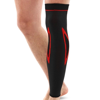 Бандаж эластичный удлинённый на голень и колено Sibote 7218 Black-Grey-Red