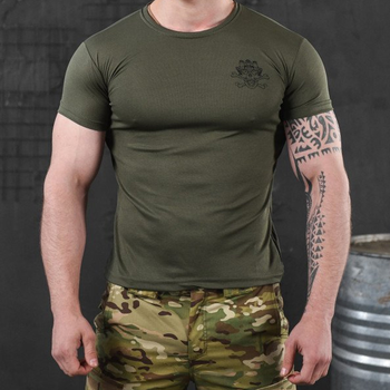Потоотводящая мужская футболка Coolmax с принтом "Череп" олива размер L