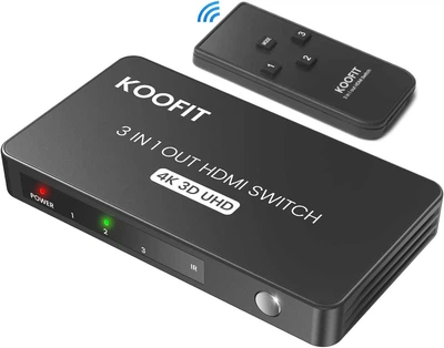 Автоматический HDMI Splitter KOOFIT 3 в 1 с дистанционным управлением 4K@60Hz, 3 порта поддерживает 4K 3D UHD HDR для PS5 PS4 PS3 Xbox Blu-ray Fire Stick Apple TV
