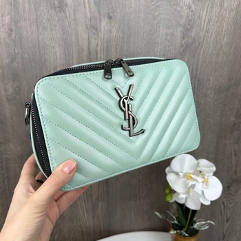 Стильная женская мини сумочка стиль Yves Saint Laurent каркасная, сумка для девушек стеганная Мятный