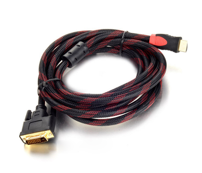 Кабель HDMI (тато)-DVI (тато) 1,5 метра 2 ферита оплетка круглий, Пакет, Q150
