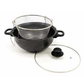 Каструля-фритюрниця HotChef 26 см. з антипригарним покриттям та прозорою кришкою, Чорний