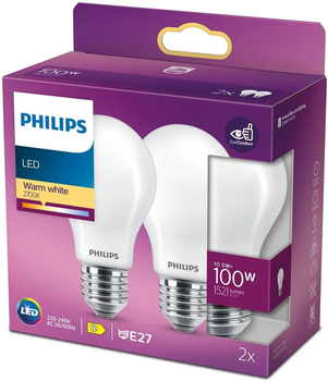 Набір світлодіодних ламп Philips Classic A60 E27 10.5W 2 шт Warm White (8718699763695)
