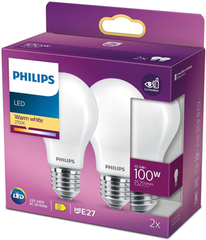 Zestaw żarówek LED Philips Classic A60 E27 10.5W 2 szt Warm White (8718699763695)