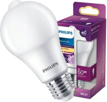 Світлодіодна лампа Philips Sensor LED Matte A60 E27 8W Warm White (8718699782733)