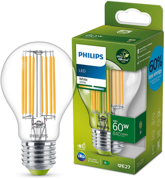 Світлодіодна лампа Philips UltraEfficient A60 E27 4W White Filament (8719514343788)