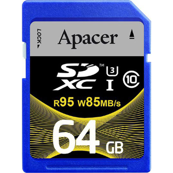 Карта памяти Apacer SDXC 64GB (UHS-I U3) W-85 MB/s, R-95 MB/s Class 10 (AP64GSDXC10U4-R)