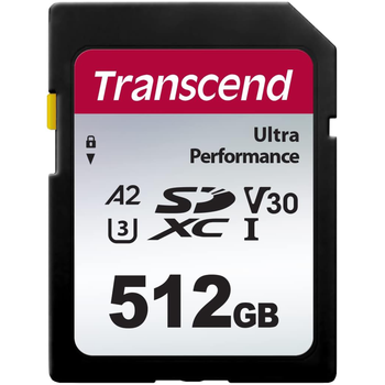 Карта памяти Transcend SDXC 512GB (UHS-I U3) W-90 MB/s, R-160 MB/s Class 10 A2 V30 (TS512GSDC340S)
