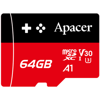 Карта памяти Apacer Gaming Card microSDXC 64GB (UHS-I U3) W-80 MB/s, R-100 MB/s Class 10 A1 V30 (AP64GMCSX10U7-RAGC) + SD Adapter