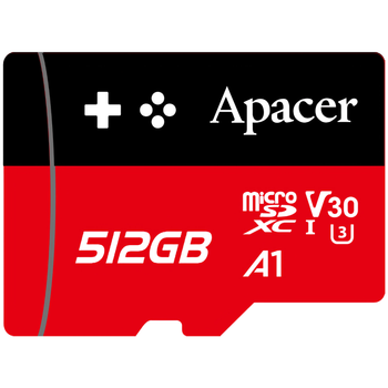 Карта памяти Apacer Gaming Card microSDXC 512GB (UHS-I U3) W-80 MB/s, R-100 MB/s Class 10 A1 V30 (AP512GMCSX10U7-RAGC) + SD Adapter