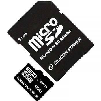 Карта памяти Silicon Power microSDHC 16GB W-4 MB/s, R-4 MB/s Class 4 (SP016GBSTH004V10SP) + SD Adapter