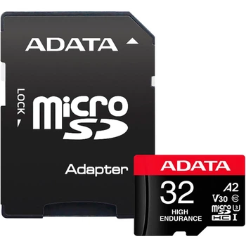 Карта памяти A-DATA High Endurance microSDHC 32GB (UHS-I U3) W-80 MB/s, R-100 MB/s Class 10 A2 V30 (AUSDH32GUI3V30SHA2-RA1) + SD Adapter