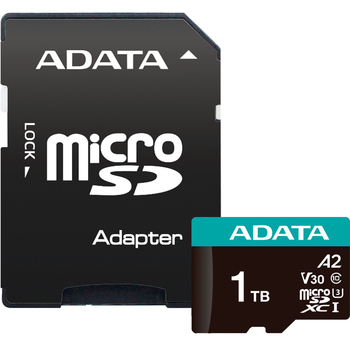 Карта памяти A-DATA Premier Pro microSDXC 1TB (UHS-I U3) W-85 MB/s, R-100 MB/s Class 10 A2 V30 (AUSDX1TUI3V30SA2-RA1) + SD Adapter