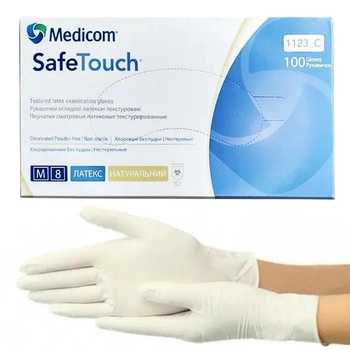 Перчатки латексные текстурированные без пудры TM Medicom размер M (100 шт)