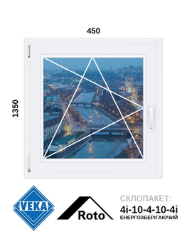 450*1350, вікно металопластикове, Veka WHS60 / Roto / 4i-10-4-10-4i, ліве відкривання, VEKA, Україна