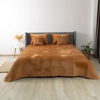 Покрывало ТЕП Velour Ромб круглый Кофейный Евро 220х240 см Двустороннее Полиэстер (2000008658294/4-00517_22389)