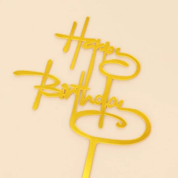 Топпер для торта Happy Birthday дзеркальний пластик 5шт. набір (8х14см) ЗОЛОТО