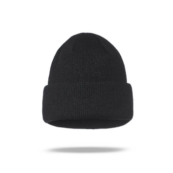Двойная черная вязаная шапка с отворотом утепленная