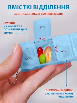 Органайзер для таблеток компактна на 7 днів VMHouse кишенькова міні таблетниця дорожня блакитний (0061-0002)