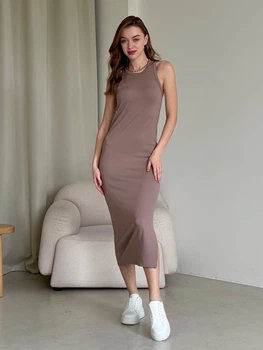 Платье-майка в рубчик длинное летнее женское Merlini Лонга 700000104 L-XL Мокко (700000104_2)