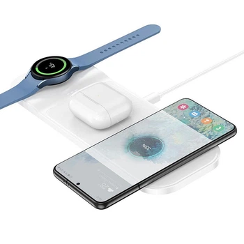 Зарядка беспроводная Qi Pass folding 3-in-1 wireless fast charger CQ6 (Телефон, наушники, SAM) |23 Вт| Белый