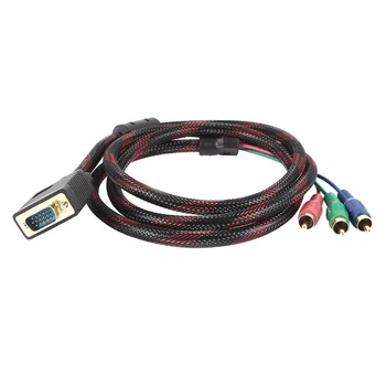 Кабель VGA (папа)-3RCA (папа) 1.5m, Black / Red, оплетка, пакет