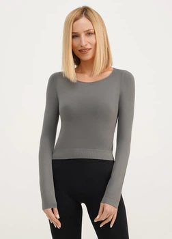 Топ вкорочений з довгим рукавом Giulia CROP TOP S/M Grey-poppy seed