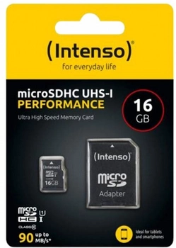 Карта пам'яті Intenso MicroSD 16GB Class 10 UHS-I + SD Adapter (4034303031580)