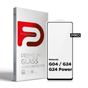 Захисне скло на Motorola G24 Power/G04/G24/G04s з олеофобним покриттям, Pro, повне проклеювання, антистатичний і пиловідштовхуючий шар, 9H, самоклеючеся, 2.5D, на весь екран, антистатичний клей, ArmorStandart (ARM74296)