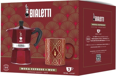 Гейзерна кавоварка Bialetti Moka Express Red 130 мл + Кружка 330 мл (AGDBLTZAP0058)