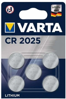Літієві батарейки Varta Knopfzelle CR2025 Blister 3 В 5 шт (6025101415)