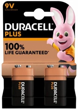 Alkaliczne baterie Duracell Plus Extra Life E-Block 9 V 6LR61 2 szt (5000394142268)