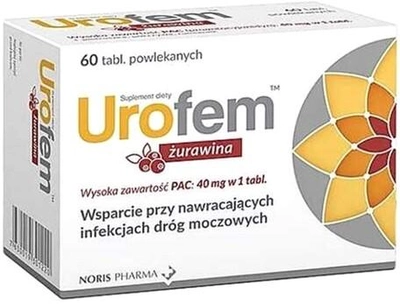 Дієтична добавка Noris Pharma Urofem Журавлина 60 таблеток (7630019301220)