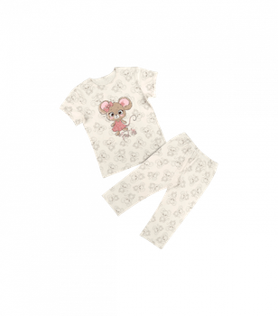 Пижама для девочки с коротким рукавом - Donella - 10084 - 110-116 см - Молочный
