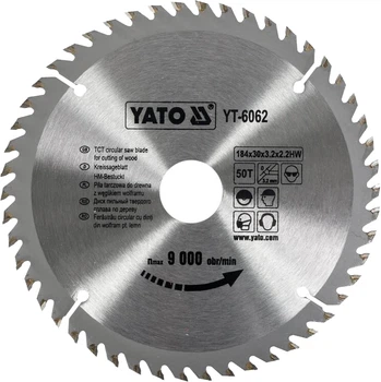 Диск пиляльний по дереву YATO 184х30 мм 50 зубців до 9000 об/хв (YT-6062)