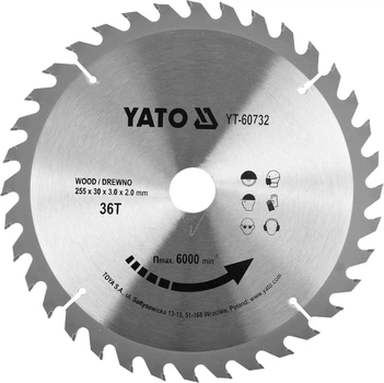 Диск пиляльний по дереву YATO 255x30 мм 36 зубців до 6000 об/хв (YT-60732)