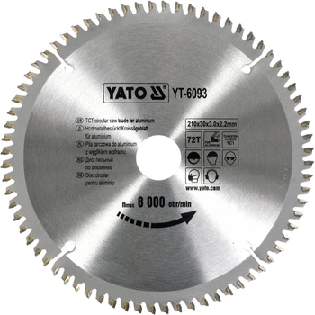 Диск пиляльний по алюмінію YATO 210х30 мм 72 зубці до 8000 об/хв (YT-6093)