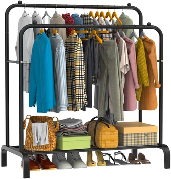 Вешалка напольная стойка для одежды с подставкой для обуви двойная Drying Rack Multifunction черная