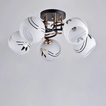 Люстра потолочная Light House SH-19394/5 BK 500*500*220 цвет черный + золото, плафоны белые&nbsp;узором