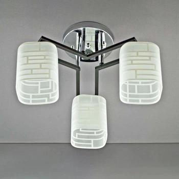 Люстра потолочная Light House SH-19399/3 CR+BK 370*370*240 хром + черный, плафоны белые с узором