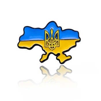Брошь-значок патриотическая в национальных цветах Карта Украины, Голубой с желтым