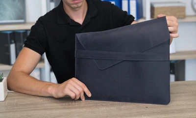 Шкіряна сумка-чохол для ноутбука 13" Apple / Asus / Dell / Lenovo / HP / Honor / Acer / Huawei / Xiaomi - (LC-03) - Синій