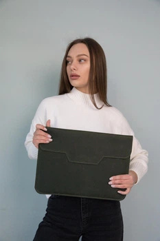 Шкіряна сумка-чохол для ноутбука 13" Apple / Asus / Dell / Lenovo / HP / Honor / Acer / Huawei / Xiaomi - (LC-06) - Зелений