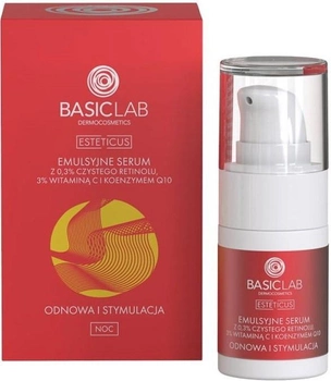 Serum do twarzy BasicLab Esteticus z 0.3% czystego retinolu, 3% witamina C i koenzymem Q10 15 ml (5907637951826)