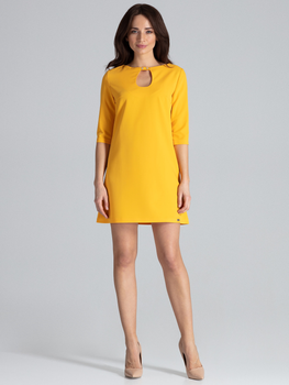 Sukienka trapezowa damska z dekoltem Lenitif L001 XL Żółta (5902194355698)