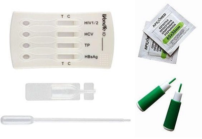 Комбінований тест на 4 інфекції: ВІЛ 1/2 (ВИЧ 1/2), гепатиту В(HBsAg), гепатит С, сифіліс, Wondfo
