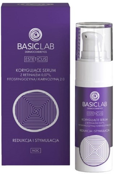 Korygujace serum do twarzy BasicLab Esteticus z retinalem 0.07%, fitosfingozyną i karnozyną 2.0 30 ml (5904639170132)